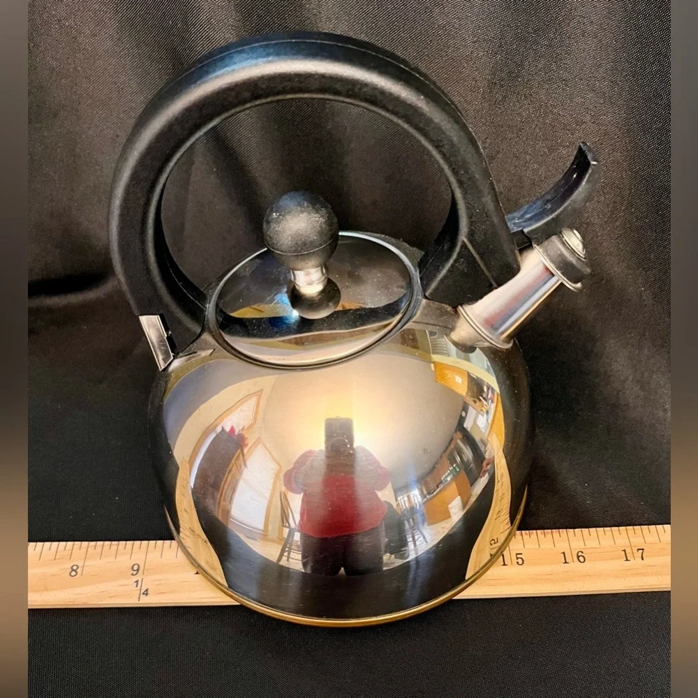 Vintage Copco 1213 Stainless Steel Copper Bottom Whistling Tea Kettle Small 6x7”